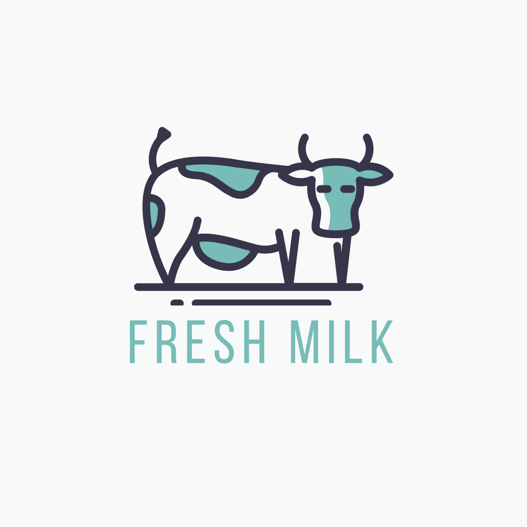 Offer of Fresh Milk with Illustration of Cow Logo 1080x1080px – шаблон для дизайна