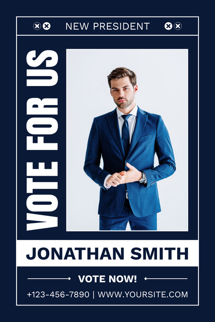 Vote For Us with Attractive Man in Formal Suit Pinterest Šablona návrhu