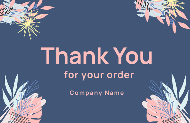 Thank You for Your Order with FLoral Doodle Drawing on Blue Thank You Card 5.5x8.5in Design Template
