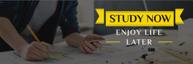 Plantilla de diseño de Student working with blueprints and motivational quote Email header 