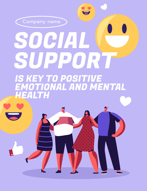 Motivation of Social Support with Yellow Emoticons Poster 8.5x11in – шаблон для дизайна