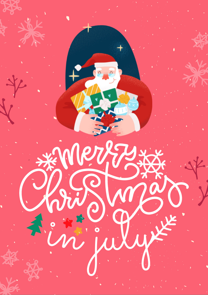 Ontwerpsjabloon van Flyer A4 van Christmas Celebration in July with Illustrated Santa with Gifts