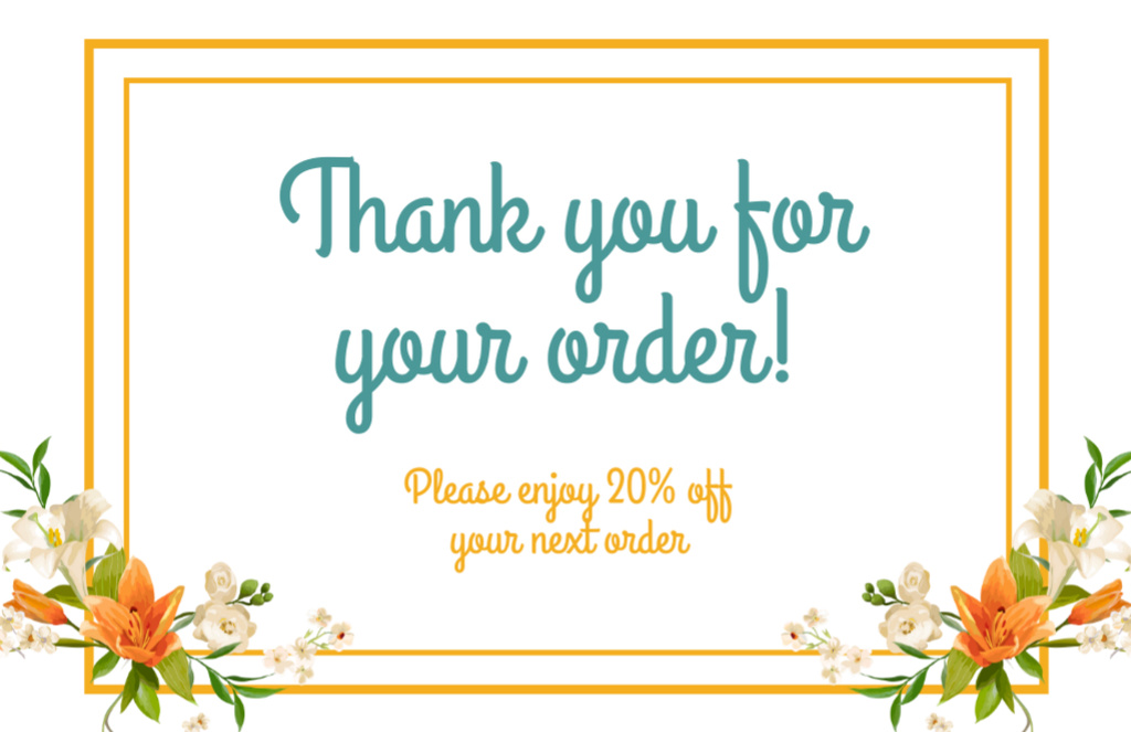 Thanks for Order and Offer of Discount Thank You Card 5.5x8.5in Design Template