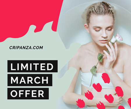 Anúncio de venda do dia da mulher Mulher no banho com rosa Facebook Modelo de Design