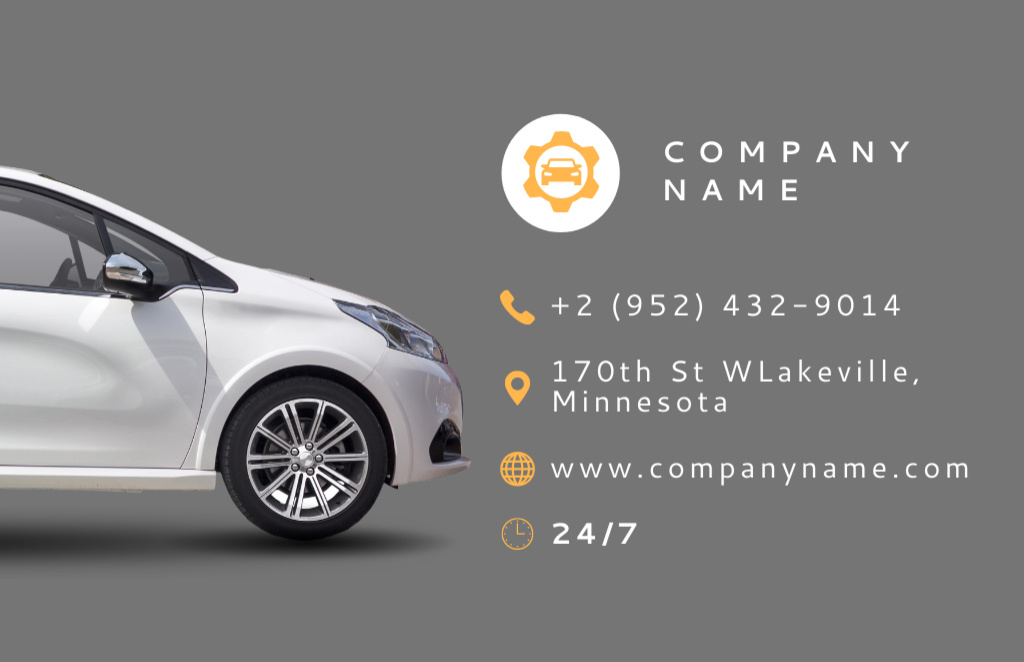Car Service Contacts and Information on Grey Business Card 85x55mm Modelo de Design