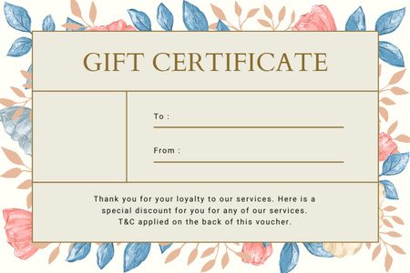 Voucher with Pattern of Flowers Gift Certificate Design Template