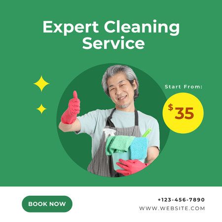 Plantilla de diseño de Cleaning Services Offer with Man in Uniform Instagram 