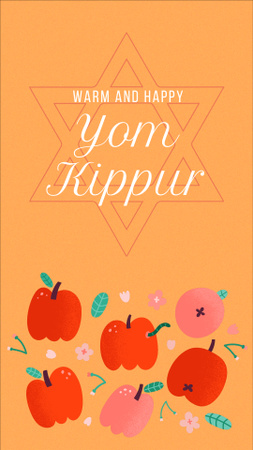Yom Kippur Holiday Greeting with Apples Illustration Instagram Story Design Template