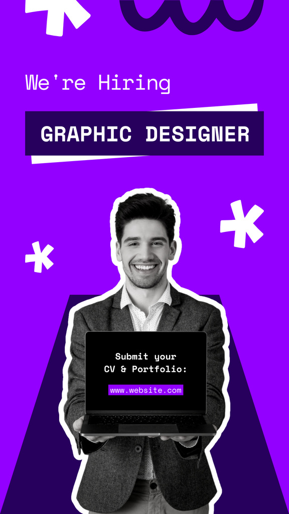 Modèle de visuel Ad of Hiring Graphic Designer on Bright Purple - Instagram Story