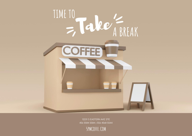 Creative Illustration of Coffee House Poster B2 Horizontal Design Template