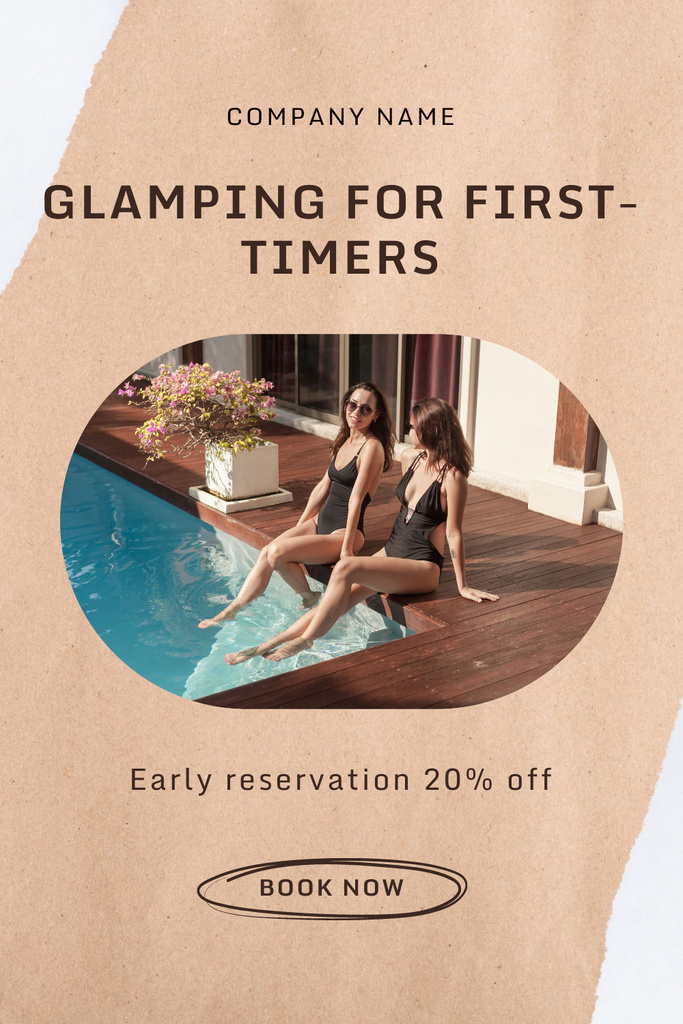 Two Young Women Sitting by Pool Pinterest Design Template