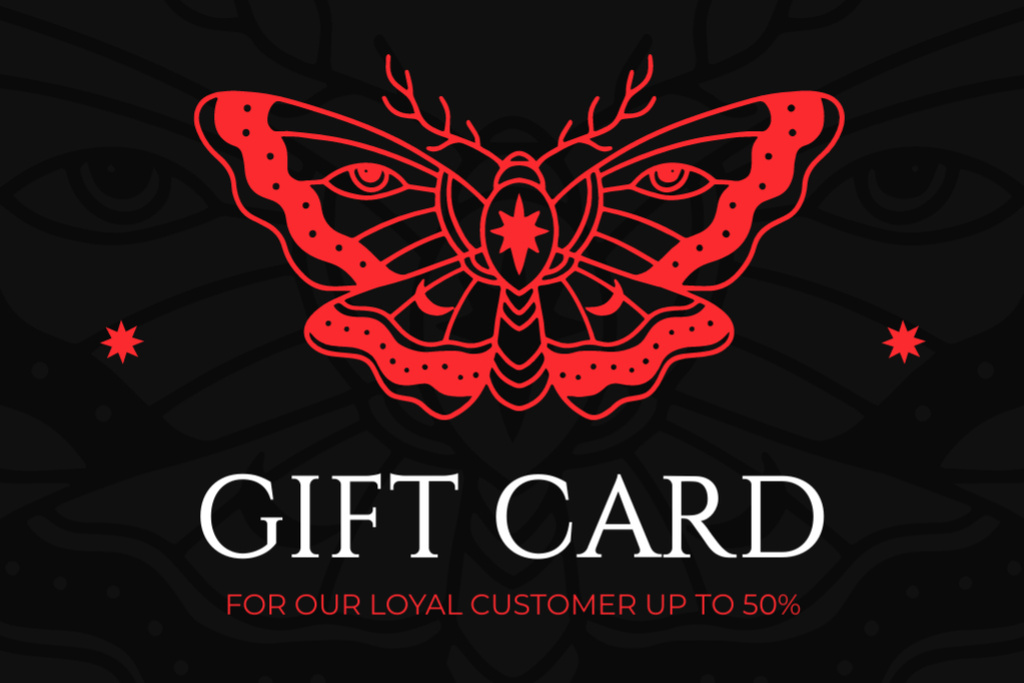 Tattoo Artist's Discount Offer with Red Butterfly Gift Certificate Šablona návrhu