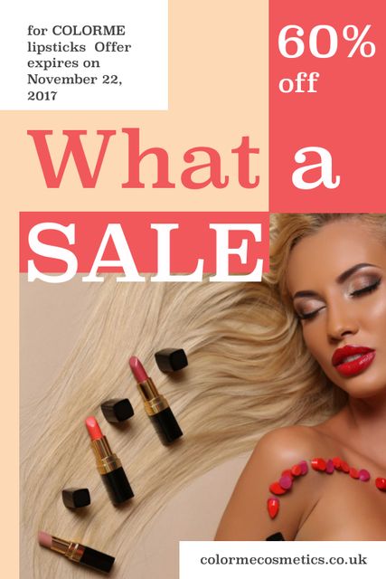 Cosmetics Sale Woman with Red Lipstick Tumblr Modelo de Design
