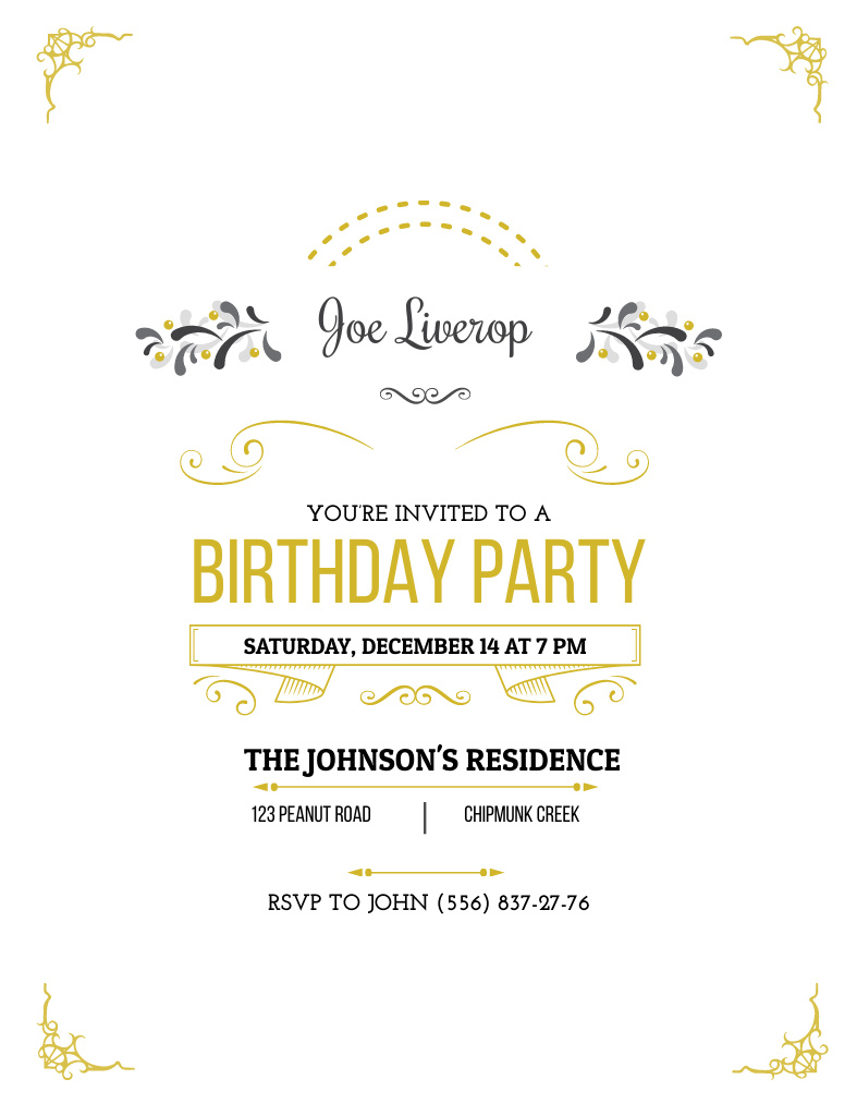 Birthday Party Announcement With Decorations Invitation 13.9x10.7cm Πρότυπο σχεδίασης