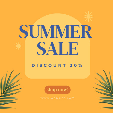 Summer Sale Discount Offer with Palm Leaves Instagramデザインテンプレート