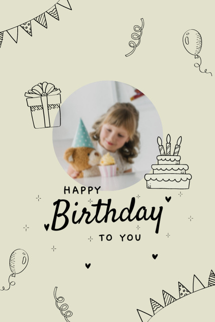 Bright Birthday Holiday Celebration with Little Girl Postcard 4x6in Vertical Design Template