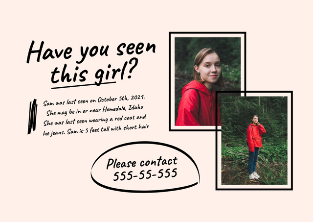 Call for Community Help in Searching for Lost Teenage Girl In Beige Poster B2 Horizontal Šablona návrhu