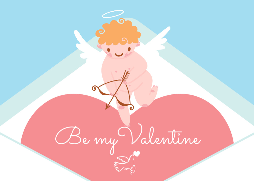 Love Quote with Cartoon Cupid Postcard 5x7in Design Template