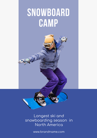 Snowboard Camp Invitation with Woman Poster Design Template