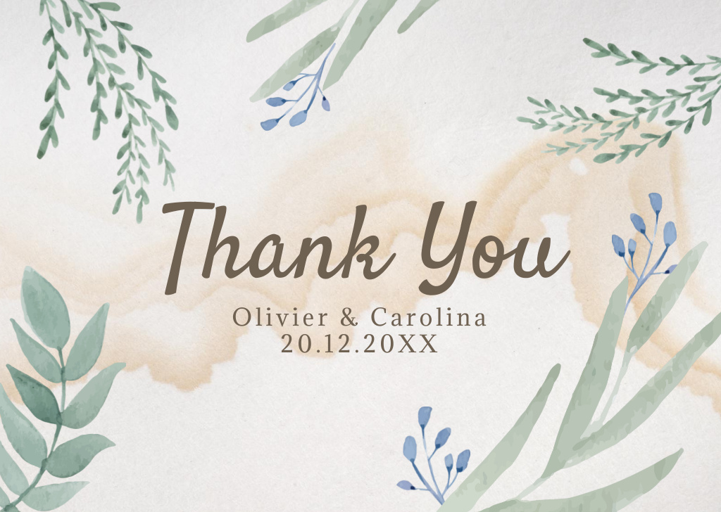 Thankful Phrase with Plant Leaves Card Design Template