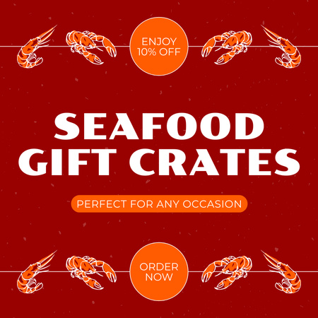 Designvorlage Meeresfrüchte-Angebot mit Illustration von Krebsen für Instagram AD