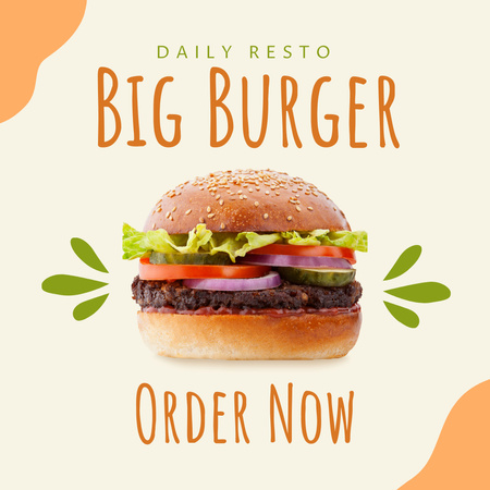 Big Burger With Lettuce Offer In Orange Instagram Design Template