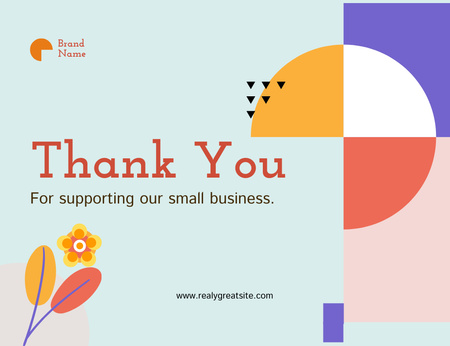 Thank You Phrase with Business Pie Chart Thank You Card 5.5x4in Horizontal Design Template