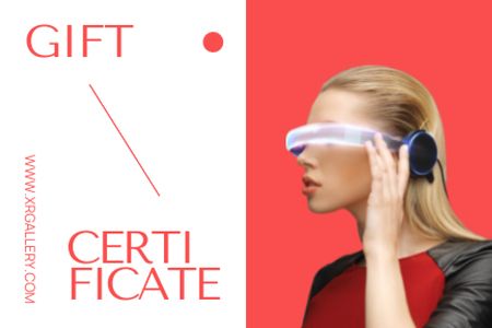 Woman in Virtual Reality Glasses Gift Certificate Modelo de Design