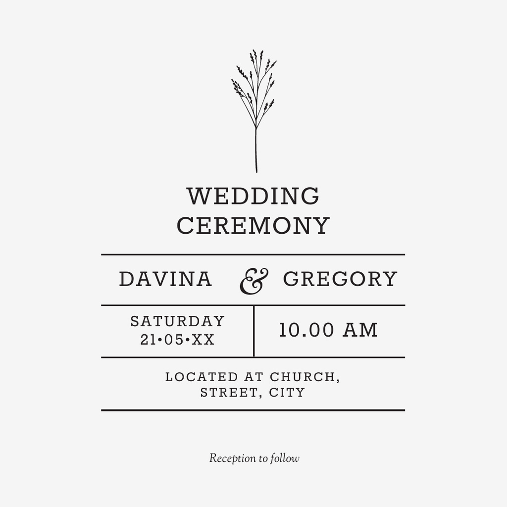 Wedding Ceremony Invitation Grey Minimalist Instagram Šablona návrhu