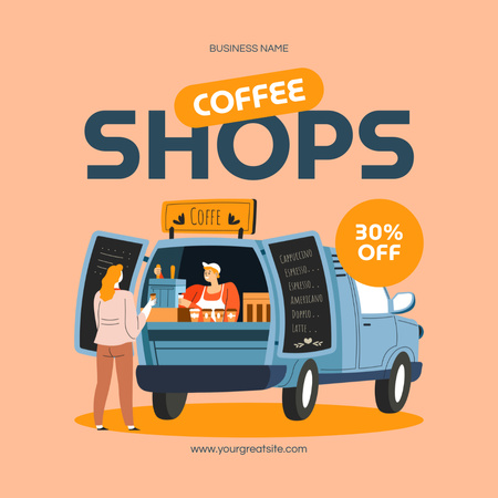 Mobile Coffee Shop With Discounts For Customers Instagram AD Design Template
