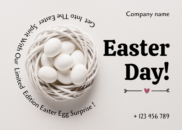 Easter Day Offer with White Easter Eggs in Decorative Nest Card Modelo de Design