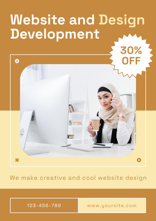 Woman on Website and Design Development Course Poster Design Template