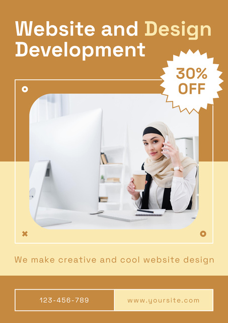 Woman on Website and Design Development Course Poster Tasarım Şablonu