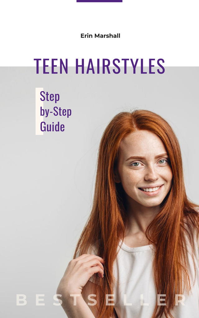 Hairstyles Guide Young Redhead Woman Book Cover Modelo de Design
