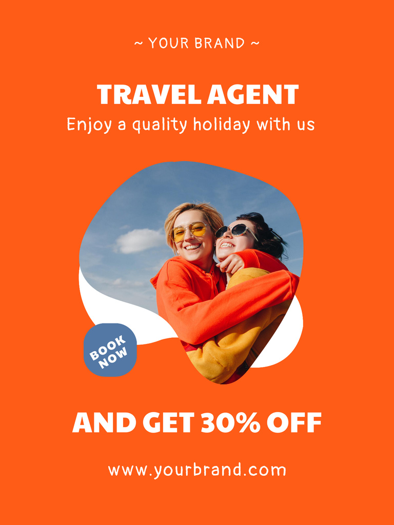 Travel Agent Services Offer on Orange Poster US Πρότυπο σχεδίασης