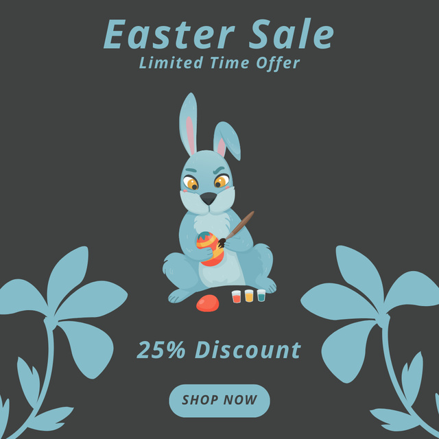 Easter Sale Offer with Blue Bunny Painting Easter Egg Instagram Tasarım Şablonu