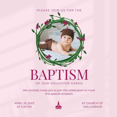 Baptism Invitation with Cute Baby Newborn Instagram Design Template