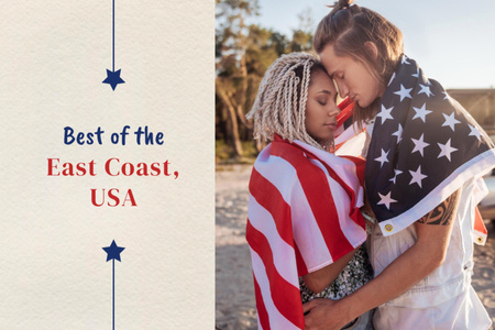 USA Independence Day Tours Offer with Lovers on Beach Postcard 4x6in Design Template