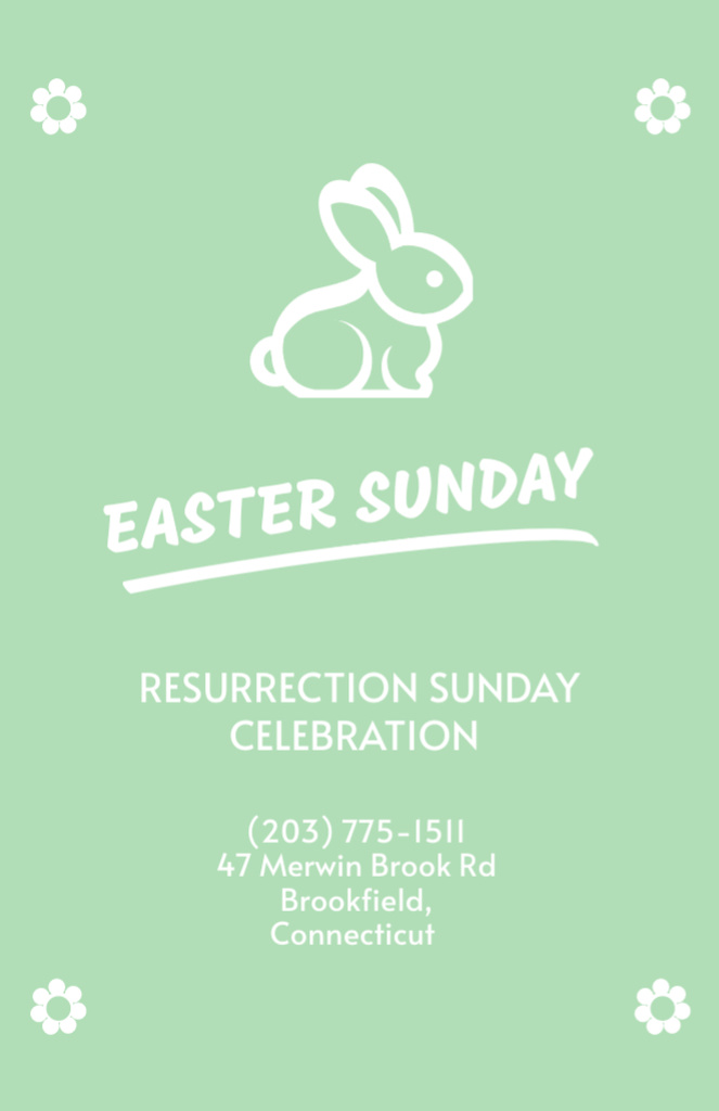 Ontwerpsjabloon van Invitation 5.5x8.5in van Easter Sunday Event Announcement with Rabbit on Green