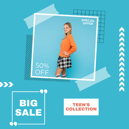 Designvorlage Ankündigung des Teen Big Sale für Instagram AD
