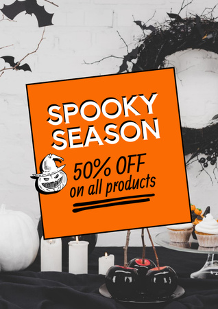 Halloween Special Discount Offer with Candles Poster A3 Design Template