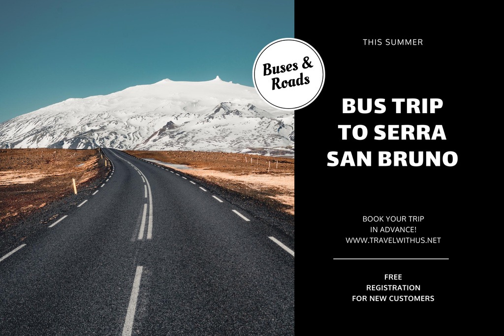 Bus Trip with Scenic Road View Poster 24x36in Horizontal Design Template