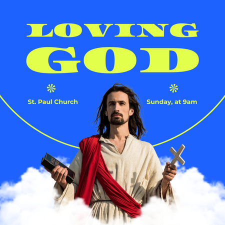 Convite da igreja com Jesus no céu Instagram Modelo de Design