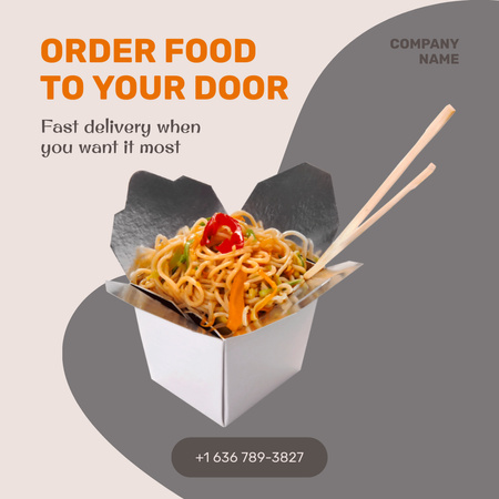 Template di design Annuncio del servizio di consegna con scatola di spaghetti cinesi Instagram