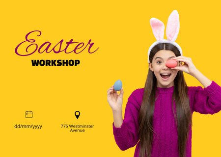 Platilla de diseño Imaginative Easter Workshop Announcement WIth Eggs Flyer A6 Horizontal