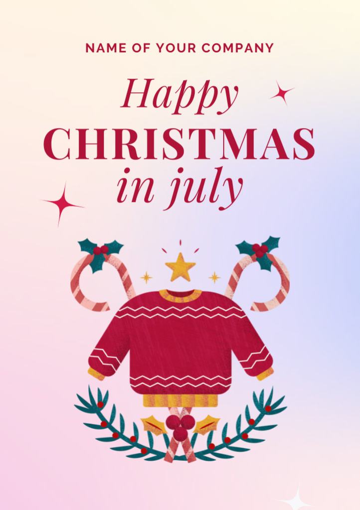 Mesmerizing Christmas in July Salutation With Sweater And Candy Canes Flyer A5 Design Template