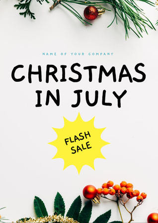 July Christmas Sale with Pine and Rowan Branches Flyer A4 Design Template