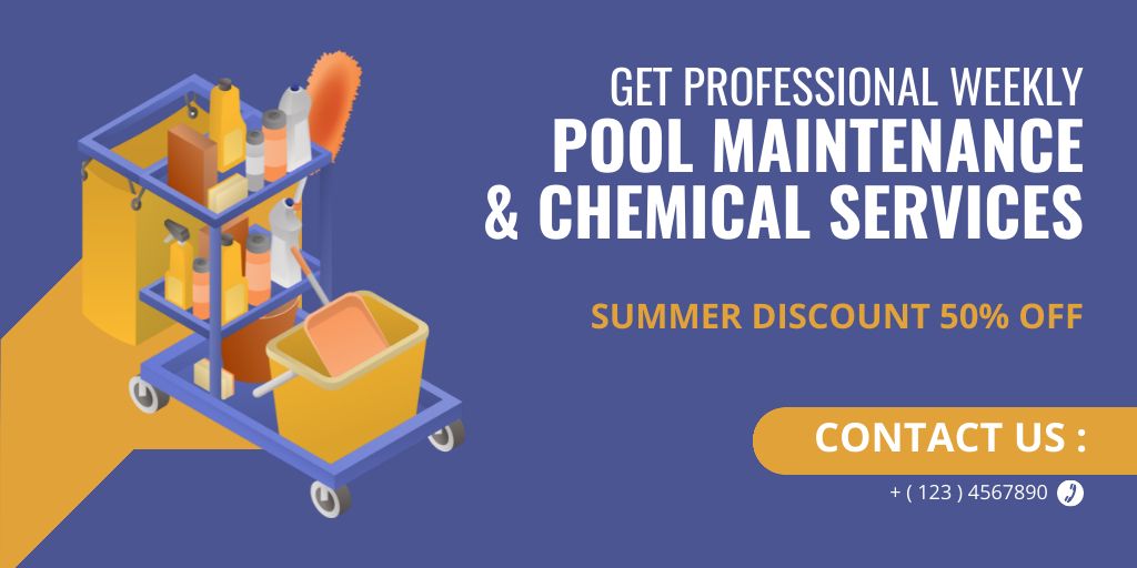 Ontwerpsjabloon van Twitter van Summer Discount on Maintenance and Dry Cleaning of Pools