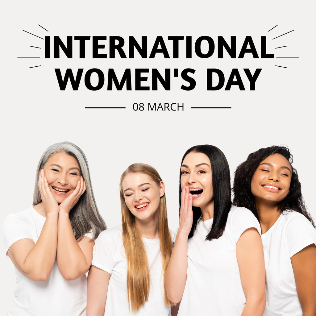 International Women's Day Announcement with Smiling Women Instagram Design Template