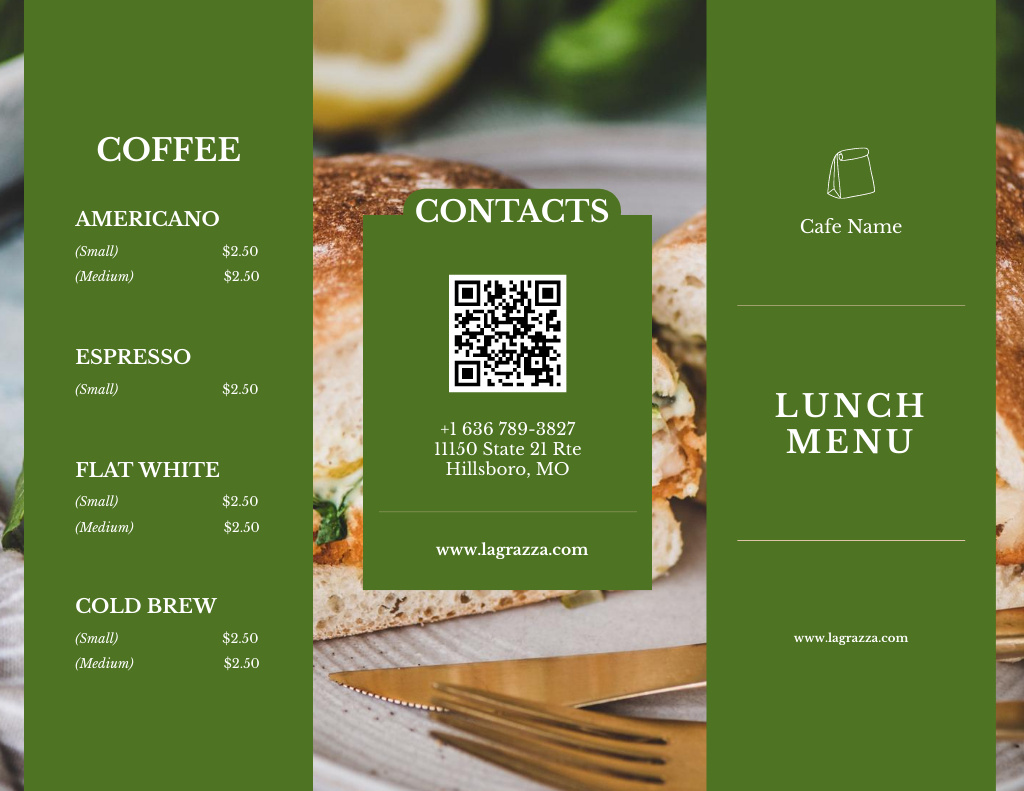 Template di design Lunch With Sandwich List In Green Menu 11x8.5in Tri-Fold